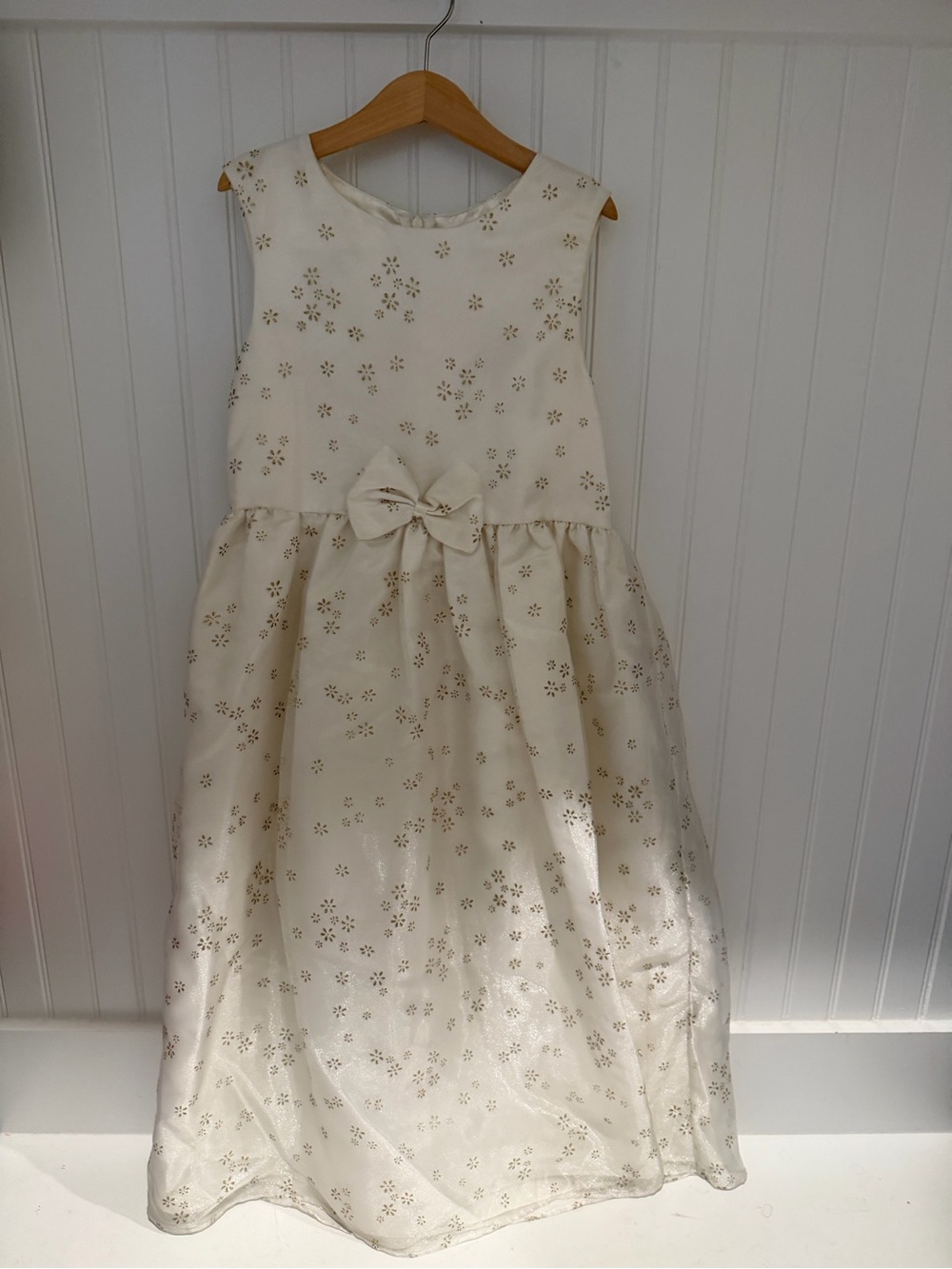 Girls' Ivory Gold Floral Bow Dress